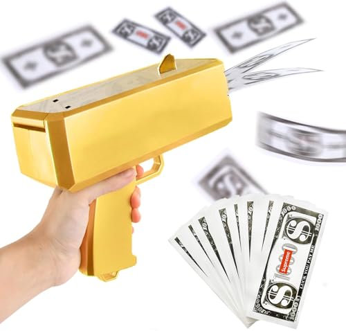 Pistolet à argent avec 100 faux billets, pistolet à argent pour films, accessoires de film, pour qu'il pleuve, pistolet à argent pour jeux, films, fête, jeux de fête