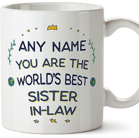 MUGFFINS Personalised Mug for Sister in Law - in English - World's Best - Funny Custom Gift - Ceramic 11oz Mug