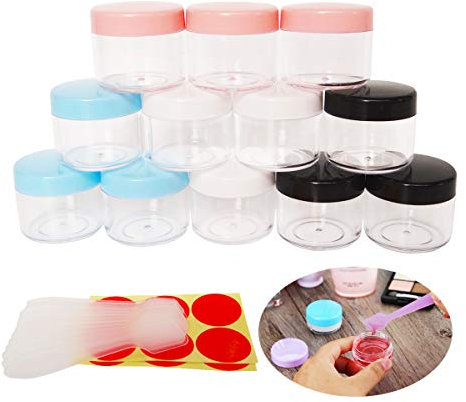 Wopanxye 12pcs 20 Gram 20ml Travel Sample Jars, Small Cosmetic Empty Container, Plastic Round Pot Screw-up Cap Lid, Tiny 20g Bottle for Makeup Eye Shadow Nails Cream Glitters Lip Moisturizer Lipsalve