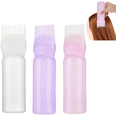 Frasco Cepillo Tinte,Botes Aplicadores de Tinte,Botella Aplicadora de Peine de Raíz,Botella de Tinte para El Cabello,con Escala Graduada Profesional Herramienta Peinado Colorear,Morado,Blanco,Rosa