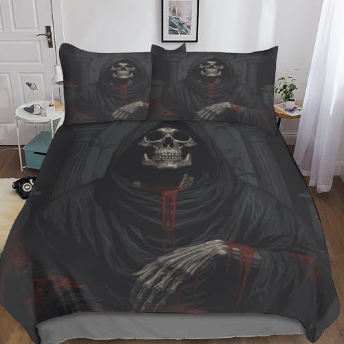 BYTUGI Walking Dead Bettwäsche 200x200 Kopfkissenbezug Einfache Pflege Deckenbezug 3D Schädel Bettwäsche Erwachsene