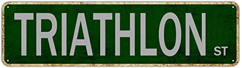 Triathlon Straßenschild Vintage Straße Poster Heimdekoration Retro Avenue Blechschild Raumdekoration Wandkunst Outdoor Dekoration Dekorative Plakette 40,6 x 10,2 cm