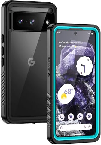 Lanhiem Coque Google Pixel 8 Étanche - Antichoc Incassable 360 degrés Intégrale [avec Protection Écran+Camera] IP68 Waterproof Militaire Chantier Antipoussière Pochette Étanche pour Pixel 8 - Bleu