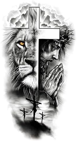 Temporary Löwen Tattoo Jesus Tattoo Kreuz Tattoo Religiöses Tattoos XQB380