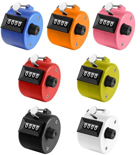 flintronic 7 Stücke Handzähler Zähler, Metall Zähler, Manuelle Klicker, 4 Stellige Zähler Fingerzähler, Mechanischer Handzähler für Personenzähler, Golf und Schule Sport
