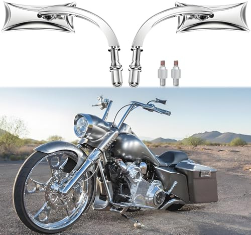 Chrom Motorradspiegel M10 Motorrad Rückspiegel Seitenzubehör Unregelmäßige Form kompatibel mit Harley Sportster Custom Iron 883 Road King Street Softail und Electra Glide