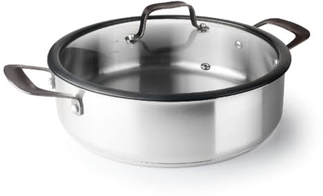 Lacor - 47128 - Cacerola Baja con Tapa Origin, Acero inoxidable 18/10, Tapa Vidrio Templado, Válvula Salida de Vapor, 4.7 Litros, Apto para inducción, Apto para Lavavajillas, Apto para Horno, Ø28cm