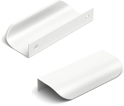 SYZOW 6 Stück 64mm Weiß Möbelgriffe Schrankgriffe Aluminium,Modernes Küchengriffe Geschwungener Türgriff Verdeckter Schubladengriff Griffe ﻿