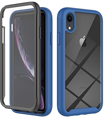 Knoowcase compatible with iPhone XR Case Built-in Screen Protector iPhone XR Phone Case Shockproof Full Body Protection Rubber Bumper Stylish Clear Rugged Back Shell Case, Blue