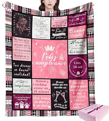 NlsqEU Geburtstagsgeschenk für Frauen, Geburtstagsgeschenk für Mädchen,Freundin,Schwester,Kollegin, Lustiges Geschenk Geschenkideen Decke, Alles Gute Geburtstag Deko Decke 150x130cm(Spanisch)