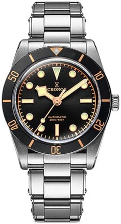 TACTICAL FROG Cronos L6033 37mm BB54 Automatik-Uhren PT5000 Saphir Herren-Tauchuhr Edelstahl 200M Wasserdicht, Schwarz Gold