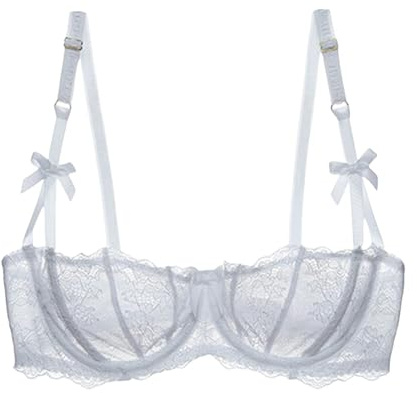 HLYLDL Women's Plus Size Lace Balconette Bralette Bra Push Up Underwire See Through Half Cup Bras