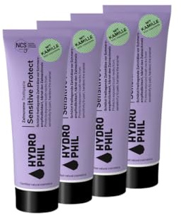 HYDROPHIL Sensitiv Protect Zahncreme – Bio-Kamillenextrakt, Vegan, Schutz vor Zahnschmerzen, Naturkosmetik, Schonende Zahnpflege für empfindliche Zähne, 75ml (300 ml (4er Pack), Sensitive Protect)