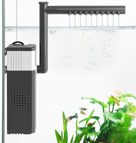 VILLNO 10W 500LPH Leistungsstarker Aquarienfilter für 15–75L Aquarien, Leise 3-in-1 Aquarium Filter, Einstellbarer Aquarium Innenfilter für Schildkröten-/Garnelen-/Zuchtbecken