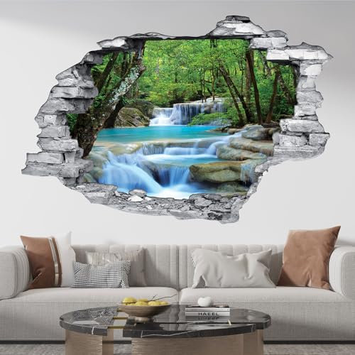 Lumalea Stickers Trompe l'oeil Trou dans Le Mur - Cascade 3617681402701 - Pierres Rouges - Hauteur 90 x Largeur 135 cm