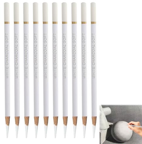 Qianeffort White Pencil,10 PCS White Drawing Pencils,White Charcoal Pencils for Charcoal Drawings for Art Craft Drawing Sketching,White Sketch Pencils,Drawing Pencils for Artists for Highlight Sketch