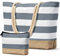 oscaurt Strandtasche Badetasche Shopper Tasche Damen Wasserdicht Umhängetasche Tote Bag mit mit Kosmetiktasche Faltbare Schultertasche für Reisen Yoga Einkaufen (Leer-Set, Dunkelgrau)