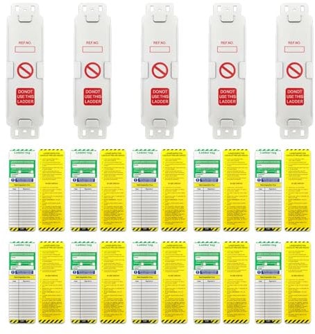 Ladder Inspection Tag,10PCS Waterproof Scaffold Inspection Record Tags and 5PCS Holders,Suitable for All Ladder Types,Protect The Safety of Indoor and Outdoor Ladders