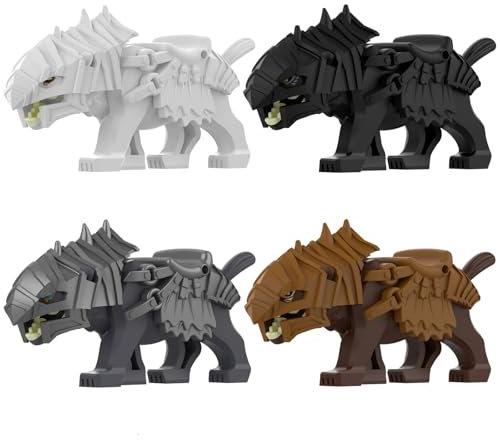 DrmBeyd Lord of Rings MOC Wolf Bausteine Bausatz, 4 Mittelalterliches Wolfsreittier Modell für Minifiguren, Kompatibel mit Major Brand, Geschenk für Filmfans