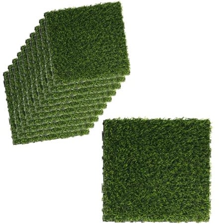 10 Pezzi Piastrelle Prato Artificiale da Giardino, 30X30cm, Mattonelle Con Erba Sintetica, Colore Verde, Pavimento Ad Incastro, Totale 0.9 m², Tagliabile