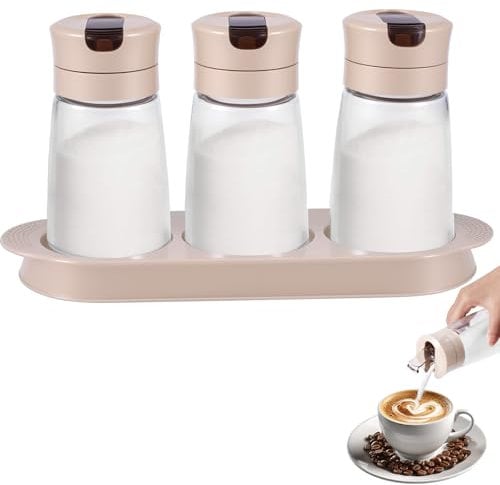 Miawtro Lot de 3 distributeurs de sucre en verre - 250 ml - Avec bec verseur automatique - Avec anneau en caoutchouc étanche - Convient pour le stockage du sucre, du sel, de l'huile (gris)
