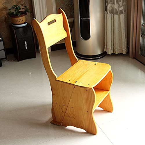 XXLNBJKA Klappbarer Leiterstuhl aus Holz 2 in 1, Leichter tragbarer multifunktionaler Tritthocker 4-Stufen-Hocker Doppelzweck-Trittleiter/Holzfarbe