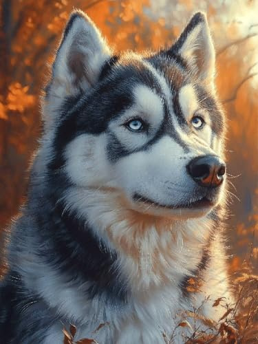 Diamond Painting Sibirischer Husky, Hund Diamond Painting Viereckige Steine für Basteln Mädchen 8 Jahre, 5D DIY Diamant Mosaik Bastelset Erwachsene, Dimond Handwerk Geschenke Zuhause Deko 45x60cm C-92