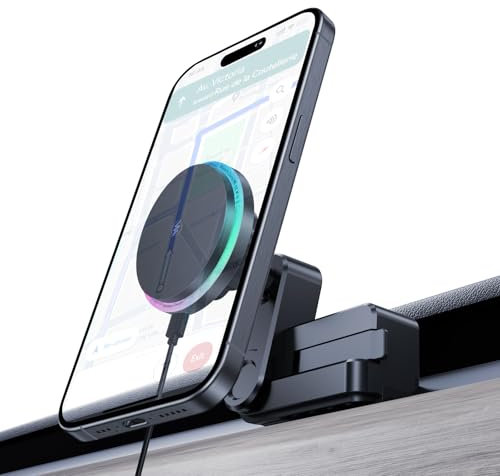 LANTU Supporto per cellulare RGB da 15 W per Tesla Tesla Model Y 2020-2024 e Model 3 2017-2023, magnete con cavo da 1 m C-C per iPhone 12-16 serie e custodia magnetica (RGB colorato)