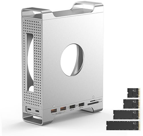Carcasa de metal con hub USB C para Mac Mini M4/M4 Pro, estación de acoplamiento con ranura SSD M.2 NVMe de 8 TB, puerto USB de 10 Gbps, puerto SD3.0 TF3.0, color plateado