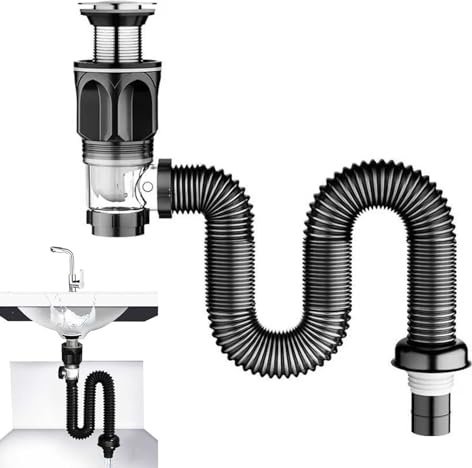 Bathroom Sink Drain Kit, Flip Style Waste with Flexible Waste Pipe, Universal Bathroom Sink Waste Kit Kitchen Sink Wastes Kit Odour-Proof and Leakproof for Bath Wash Basin Kitchen