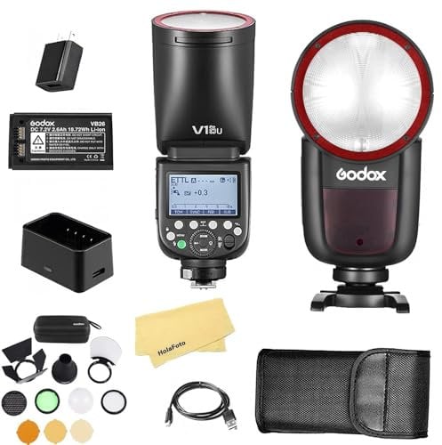 Godox V1 V1-C V1C Camera Flash with Godox V1 Pro C +AK-R1 Accessories Kit for Canon Cameras,76Ws 2.4G TTL 1/8000 HSS,480 Full Power Shots,1.5s Recycle Time,2980mAh Li-ion Battery