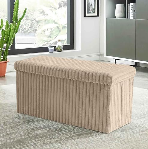 Artistic Fashionista Limited Ottoman Ribbed Storage Box Folding Footstool Rest Seat Storage Stool Toys Chest Bench Blanket Linen Laundry Box (Mink, 76x35cm)