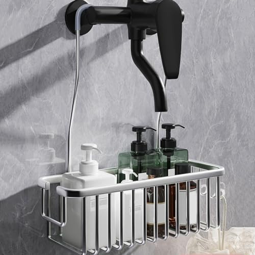 WREWING Duschablage ohne Bohren, Badezimmer-Hängeorganizer für Shampoo, Duschgel, passend für Duscharmaturen, kein Kleber erforderlich