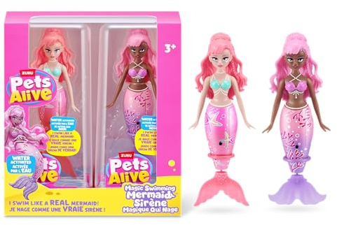 Pets Alive Magic Swimming Mermaid 2 Pack (Sea Star & Coral) by ZURU – Robotic Mermaid Doll for Water Play, Swims Automatically, Bath Toy for Girls & Boys Ages 3+, 16.3 cm