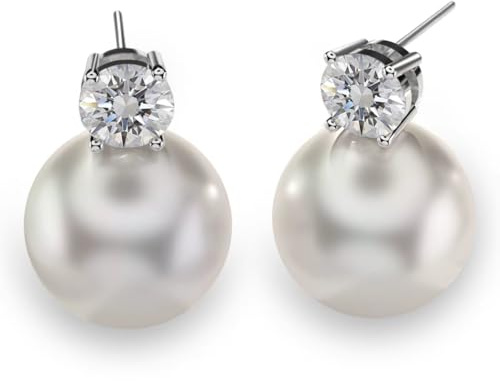 Perlen-Moissanit-Ohrstecker, im Labor gezüchtete Diamanten, 925er Silber, mit 18K Weißgold plattiert, Süßwasserperlen-Ohrstecker, Geschenk für Frauen.