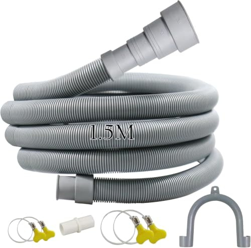 Quanerba 1M/2M/3M Washing Machine Waste Pipe Extension,with Hose Connector and Clamps U-Bend Hose Holder, for Dishwasher/Dryer (1.5M)