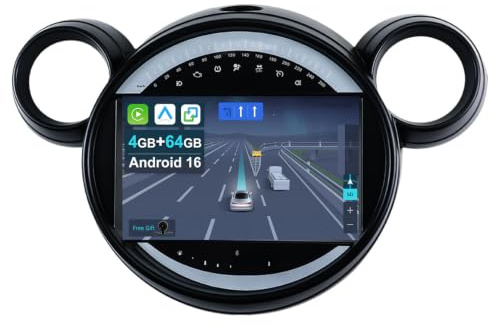 [4+64G] Android 16 Car Stereo for BMW Mini Cooper Countryman R60 2010-2016-IPS 9“ 2 Din with Carplay | Android Auto | Mirror Link | GPS Navigation Navi | Bluetooth | Camera