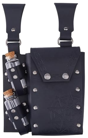 SUPERFINDINGS Sac Ceinture Alchimie Médiévale avec 2 Fioles en Verre Liège en PU Cuir Rétro Pochette Ceinture Porte Bouteille Sac Latéral Wizard Pochette Waist pour Costume Viking Renaissance Décor