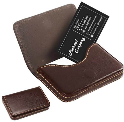 COYUN Slim Business Card Holder para Hombres & Mujeres, Professional Tarjetero para Tarjetas de Visita de Cuero PU con cierre magnético,Estuche para Tarjetas de Crédita(Marrón)