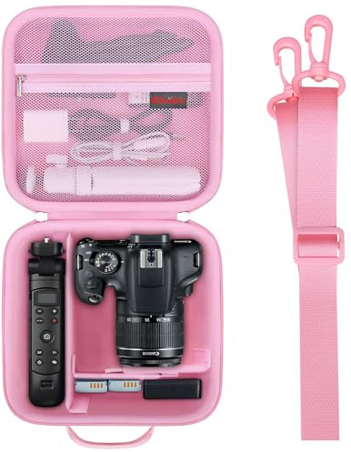 Elonbo Case for Canon EOS 2000D/ 4000D/ R50/ 250D/ R100 DSLR Camera, Pink | Hard Travel Carrying Case with Shoulder Strap and 3 Dividers for Canon R6 Mark II/ R50V/R8/R7/R10/90D Camera, Lens, Tripod