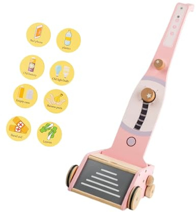 SZLIFE Aspirapolvere per Bambini, Giocattolo interattivo per Le Pulizie domestiche, Regalo Realistico in Legno per Bambine e Bambini dai 3 Anni in su, Rosa