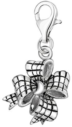 Quiges Charm Anhänger Bow Schleife 925 Silber mit Karabinerverschluss für Bettelarmband