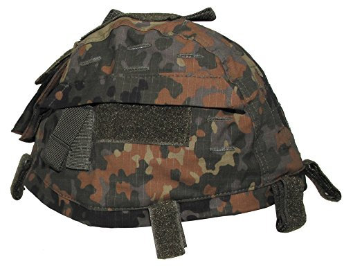 MFH Grössenverstelbarer Helmbezug mit Taschen Helm Bezug Tarnbezug Cover für Stahlhelm Camo Camouflage viele Farben (Flecktarn)