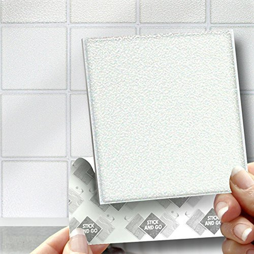 18 Self Adhesive Tiles: White - 4 x 4, Thick, Self Adhesive Stick on Wall Tile, Stickers, transfers, Decals. Over Any Size of Smooth Tiles or onto Any Smooth Wall Surface