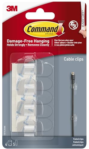 Command Clear Round Cord Clips, 4 Clips and 5 Adhesive Strips, Transparent - Damage Free Hanging - Hanging Lights and Cable Management