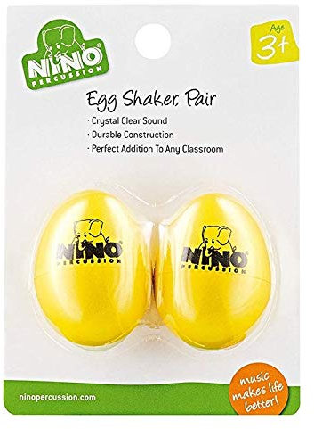 Nino Percussion Egg Shaker Pair - 2 Uova a Sonagli per Bambini dai 3 Anni - Strumento Musicale - Idea Regalo - Plastica, Yellow (NINO540Y-2)