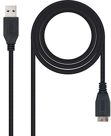 NanoCable 10.01.1102-BK - Cable USB 3.0 a Micro USB 3.0, Uso Principal en moviles y camaras Digitales, Tipo A/M-Micro B/M, Macho-Macho, Negro, 2mts