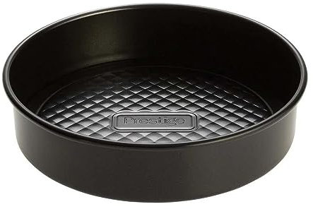 Prestige Inspire Non Stick Round Cake Tin 21cm with Loose Base - Round 8 Inch Sandwich Cake Tins for Baking, Freezer & Dishwasher Safe, Heavy Gauge Carbon Steel Bakeware, Black