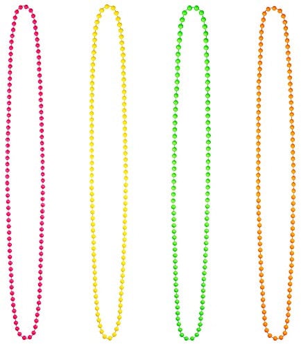 Boland 64340 - Halsketten Set Neon, 4 Stück, Perlenketten, Halsband, Bad Taste Party, Schmuck, Accessoire, Mottoparty, 80er Jahre, Karneval