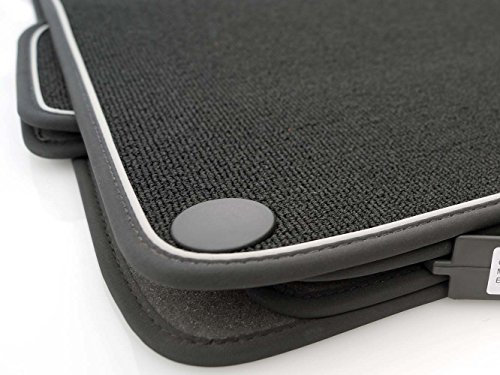 kh Teile Fußmatten W203 S203 C-Klasse Premium Autoteppich Schlingenflor Automatten Original Qualität 4-teilig Schwarz, Silber Zierstreifenen Band